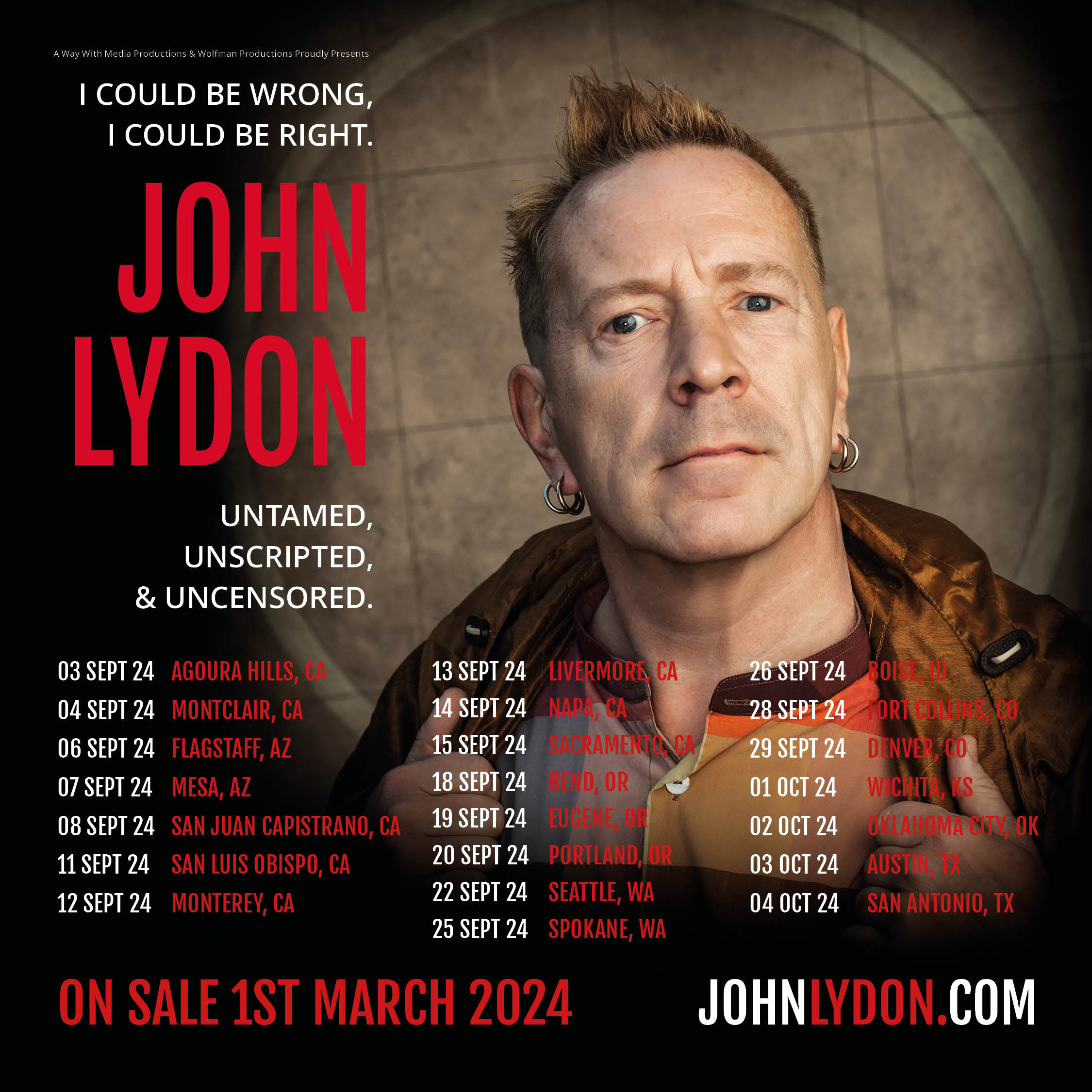 John Lydon - USA Spoken Word Tour 2024